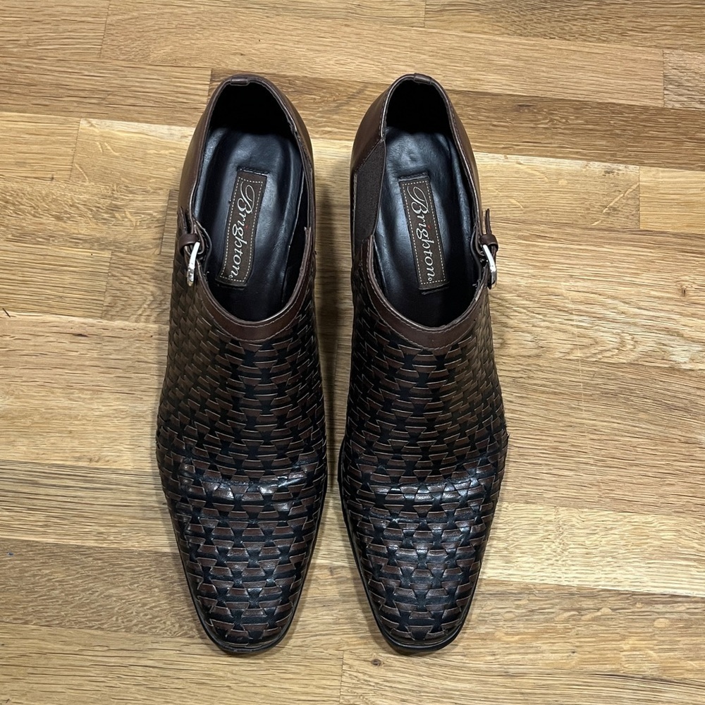 Brighton “Turner” Dark Brown & Black Woven Leather Ankle Booties Women’s Sz 8.5M - Picture 15 of 16